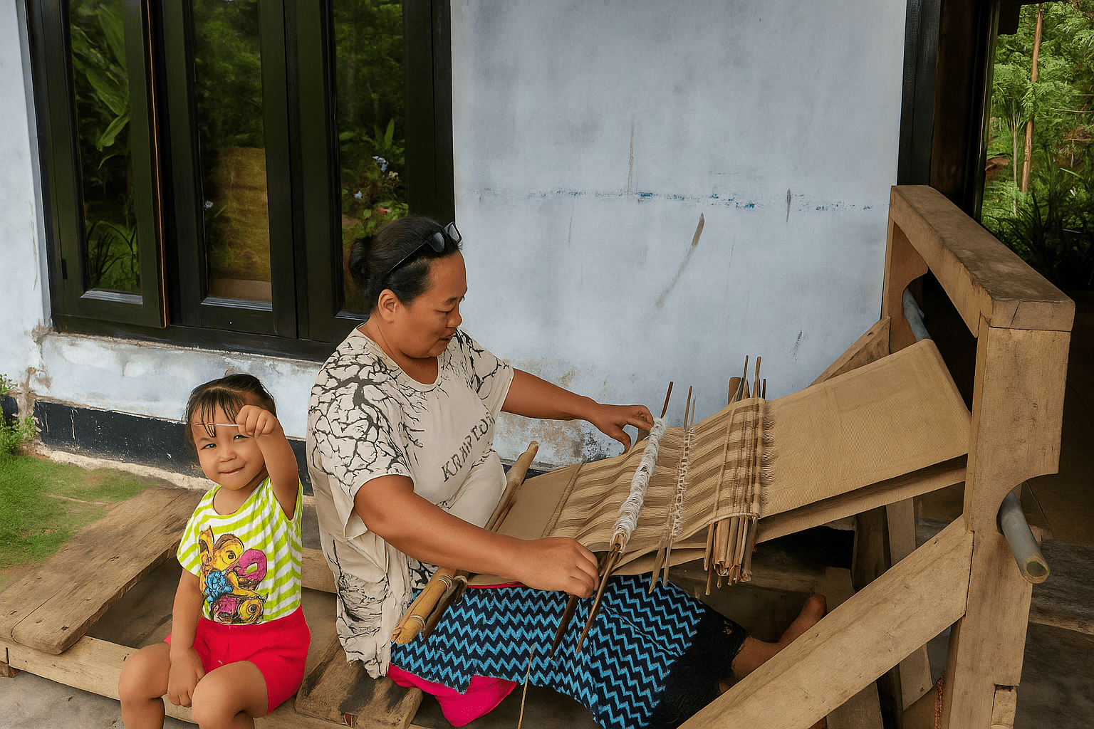 Women weaving traditional handloom